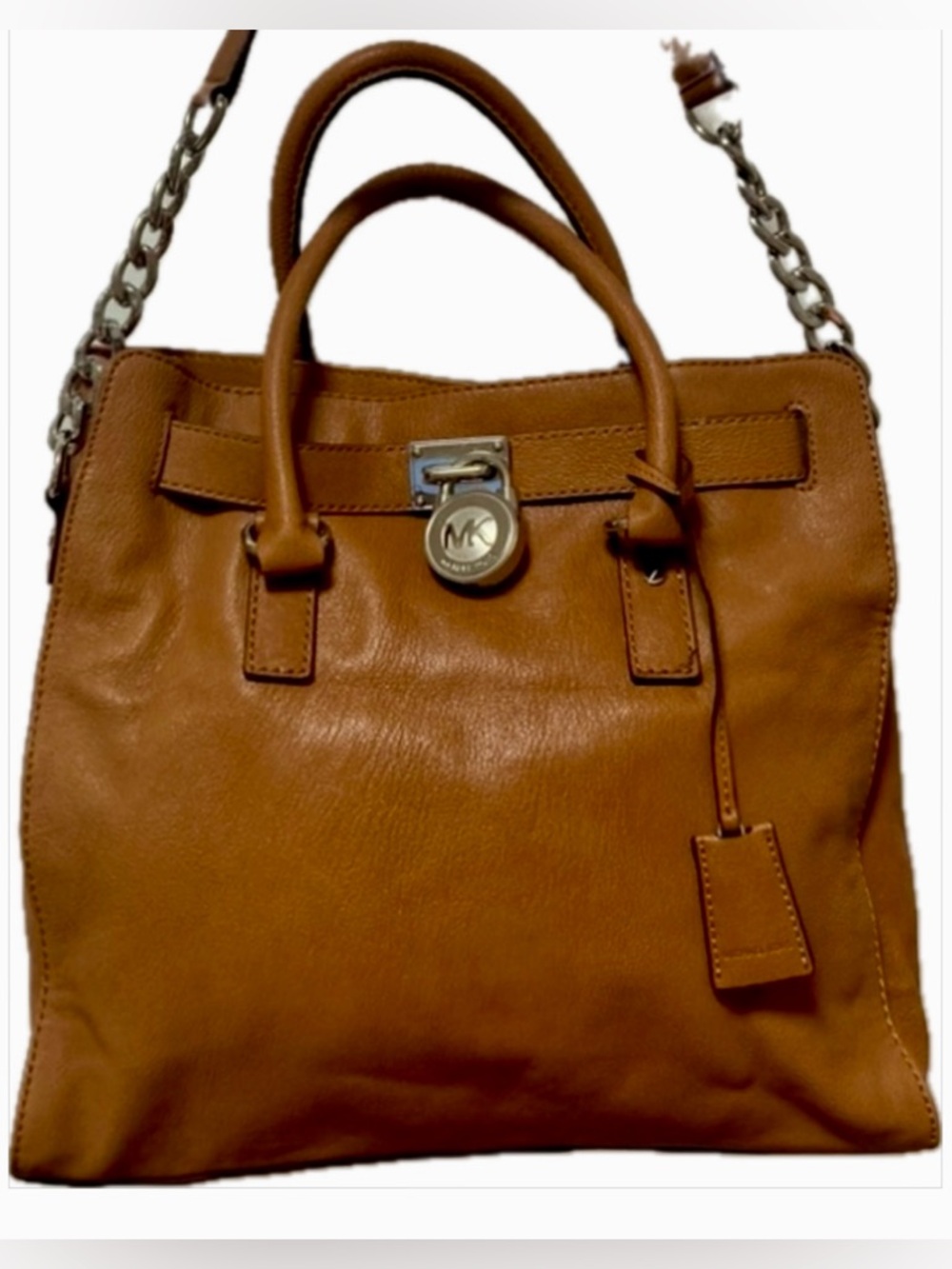 EUC!! Michael Kors North South Hamilton Large Tote/Shoulder in Cognac Leather